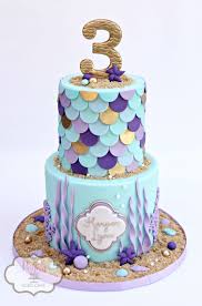 Mermaid Cake Featuring Fondant Mermaid Scales In Shades Of Blue Lavender And Gold Mermaidca Kindergeburtstag Kuchen Ideen Kindertorte Torte 1 Geburtstag