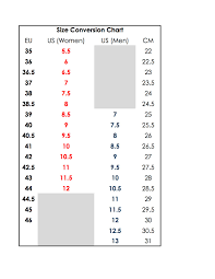 size chart rom shoes