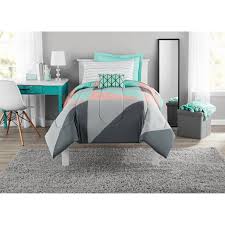 Shop for comforter sets twin comforters in comforters at walmart and save. Mainstays Grey Teal 6 Pc Bed In A Bag Bedding Set With Sheet Set Twin Twin Xl Walmart Com Walmart Com