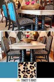Everything from the distinct leg design to the catchy color choice is on point. How To Reupholster Dining Room Chairs In Leopard Tracey S Fancy Dining Room Chairs Makeover Redo Dining Chairs Dining Chair Makeover