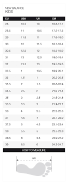 New Balance Kids Size Chart T6 8