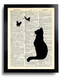 Silhouette Cat Butterfly Art Print Vintage Dictionary Cat Etsy Butterfly Art Print Cat Painting Cat Artwork