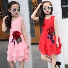 Kids 2020 New Summer Big Flower Chiffon Girl Dress Sleeveless Solid Color Dress 3 4 5 6 7 8 9 In 2020 Girl Outfits Baby Summer Dresses Kids Dress