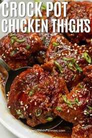 Asian Chicken Thighs Made In The Crock Pot Are An Easy And Delicious Weeknigh Chicken Thigh Recipes Crockpot Slow Cooker Chicken Thighs Crockpot Chicken Thighs
