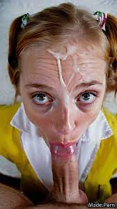 Porn image of woman blowjob facial cum in mouth vintage cumshot pigtails  created by AI