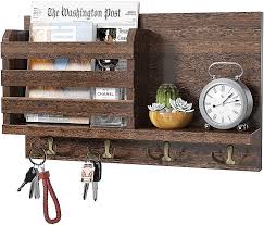 Vintage wooden key holder wall key shaped sign large rustic hand carved key rack. Amazon Com Amada Key Holder Mail Organizer Wall Mount With 4 Double Key Hooks Floating Shelf Rustic Wood Decorative Hanger For Entryway Storage Living Room Hallway Kitchen Amkh01 Home Improvement
