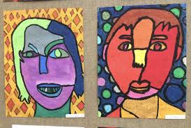 3rd Grade Continuous Lines Self Portraits Warm And Cool Colors Warm And Cool Colors Heart Art Self Portrait