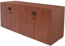 Rich cherry finish conveys natural warmth and rustic charm construction and material: Cherry Laminate 4 Door Locking Storage Credenza