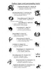 zodiac signs and personality traits esl worksheet by gregswar