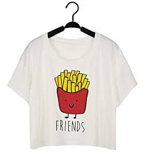 Pretty321 Women Girl Cartoon Emojis Words Print Collection Crop Top Short T Shirt One Size Fit Women Us M 10 L 12 Friends Words French Fries
