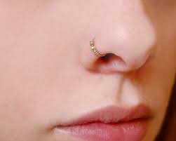 14k Solid Gold Nose Ring Small Embellished Hoop Etsy Gold Nose Rings Solid Gold Nose Ring Gold Nose Hoop