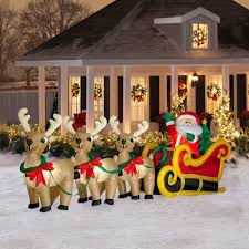 #walmart #christmas christmas inflatables and decorations from walmart , christmas inflatables of santa penguin, christmas unicorn inflatable, inflatable christmas elf, ginger bread man inflatable the. Gemmy Airblown Santa In Sleigh With Three Reindeer Inflatable Walmart Com Walmart Com