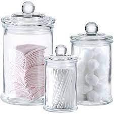 Maybe you would like to learn more about one of these? Amazon Com Glass Apothecary Jars With Lids Set Of 3 Small Glass Jars For Bathroom Storage Qtip Holder Cotton Swab Holder Glass Jar With Lid For Laundry Room