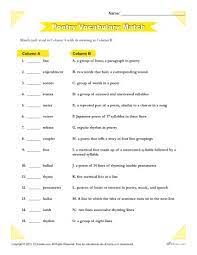 The 7th grade common core worksheets section includes the topics of; Poetry Vocabulary Match Poetry Worksheet