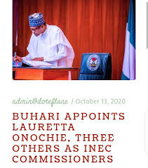 Lauretta onochie the refusal of the senate to confirm lauretta onochie, president muhammadu buhari's nominee as national commissioner of the independent national electoral commission (inec), is. Doteoflanes Buhari Appoints Lauretta Onochie Three Facebook