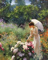 Oil Painting Lady In The Garden Beautiful Paintings Art Painting Beautiful Art