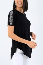19 95 Tl Siyah Asimetrik Kesim Kolu Pullu Bluz 27311b Modamizbir 2020 Bluz Mankenler Siyah
