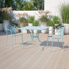 Fits umbrella column with dia. Flash Furniture 35 5 Square Sky Blue Indoor Outdoor Steel Patio Table The Home Depot Canada
