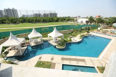 Poolside cabanas at The Palms, AI generated