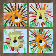 Lion Collages Created By Students Of The Fantastic Creatures Art Camp Canvasstudioart Hosts 1 Weeks Camp Art Activities For Kids Camping Art Preschool Art