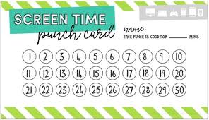 Screen Time Punch Card Downloadable Screen Time Punch Card 10 Etsy Punch Cards Learning Tower Card Downloads