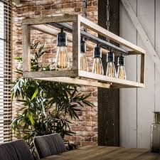 Suspension Vintage 5 Ampoules Caisse Rectangulaire Manguier 125x25x150cm Ralf Lustre Bois Suspension Vintage Bois