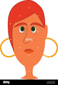 Einfache Cartoon von ein rothaariges Mädchen mit frecklles und goldene  Ohrringe Vector Illustration auf weißem Hintergrund Stock-Vektorgrafik