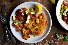 Chicken Milanese With Tomato Mozzarella And Basil Salad Recipe Recipe Chicken Milanese Milanese Recipe Delicious Snacks Recipes