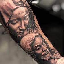 Forearm Mary And Jesus Sirfocus Streetcitytattoos Is The Studio Toronto Mississauga Brampton Tattoo Mary And Jesus Mary And Jesus Tattoo Jesus Tattoo