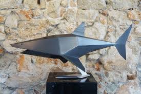 White Shark Metal Iron Steel Sheet Sculpture Ocean Mediterranean Sea French Riviera Modern Contemporar Black Metal Wall Art Metal Art Welded Metal Art Projects