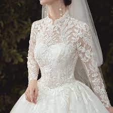 Chinese Style Champagne Bridal Wedding Dresses 2020 Ball Gown High Neck Long Sleeve Backless Pierced App Wedding Dresses Chinese Style Wedding Dress Ball Gowns