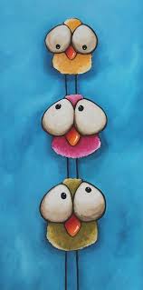 Animated Bird With Big Eyes Original Acrylic Painting Fine Art Canvas Whimsical Birds Tower 12 X 24 Fine Art Painting Whimsical Art Art Painting