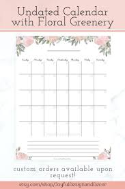 Blank Monthly Calendar With Flowers Printable Floral Etsy In 2020 Printable Planner Planner Calendar Printables