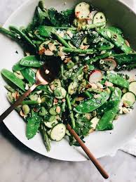 Snowpea Feta Almond And Asparagus Salad Asparagus Salad Recipe Asparagus Salad Asparagus Recipes Healthy