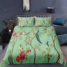 Peacock Flower Green Bedding Set Teeruto