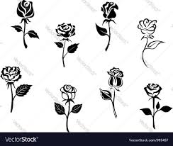 Rose Flowers Set Vector Image On Vectorstock Rose Flower Flower Logo Design Butterfly Black And White