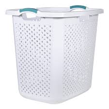 Lightweight & sturdy round plastic vented laundry basket with curved lip & double handles. Hampers Laundry Baskets Laundry Hampers Clothes Hampers Baskets The Container Store
