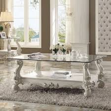 As you are selecting your rectangle coffee table with glass top, consider a rectangle coffee table with storage. Versailles Glass Top Rectangular Coffee Table Bone White Acme Furniture 1 Reviews Furniture Cart