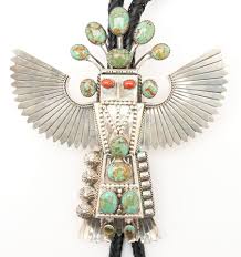 Lot 1122: 3 Native American Jewelry Related Items, Jerry Roan Eagle Katsina  Bolo, Cuff Bracelet, & Book