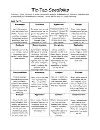 Seedfolks Activities Choice Board Bloom S Taxonomy Depths Of Knowledgechoice Middle School Novel Studies Blooms Taxonomy Middle School Reading
