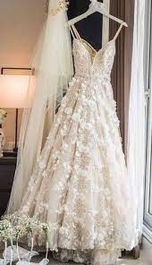 Spaghetti Straps V Neck Long Wedding Dresses With Appliques Flowers From Dressydances Wedding Dresses With Flowers Long Wedding Dresses Spaghetti Strap Wedding Dress