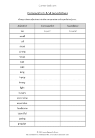 English adjectives worksheets for learning and teaching grammar in a fun way. Free Comparative Adjective Worksheets Games4esl
