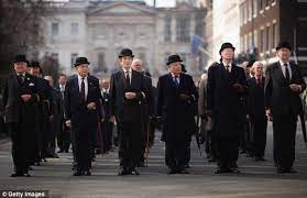 Who Said The English Gentleman Was Extinct Bowler Hatted Members Of The In And Out Club Celebrate 150 Years Gentleman Bowler Hat English Gentleman