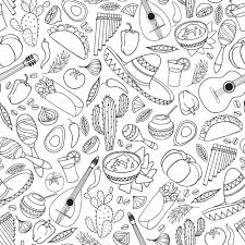 Mexican Food And Musical Instruments Icons Seamless Pattern Traditional Mexican Culture Icons Background Mexican Culture Seamless Patterns Image