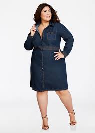 Stitch Waist Denim Button Dress Ashley Stewart Dresses Modern Dress Denim Dress