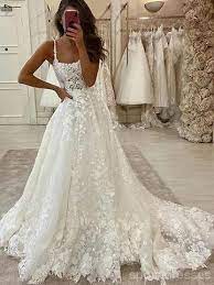 Lace Straps A Line Cheap Lace Wedding Dresses Online Cheap Bridal Dresses Wd624 In 2021 Sweep Train Wedding Dress Cute Wedding Dress Wedding Dress Train