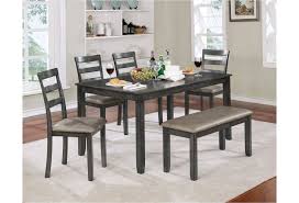 Gloria Casual 6 Piece Dining Set With Bench And Faux Leather Seats Household Furniture Table Chair Set With Bench A simple yet classy set of dining room furniture, consisting of a small. gloria 6 pc dining table set