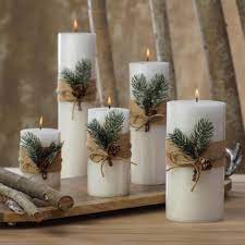Make the candles for halloween or decorate them for new year and christmas. Siberian Fir Fragranced Pillar Candles Candles Christmas Christm Christmas Crafts Decorations Christmas Decorations For The Home Christmas Table Decorations