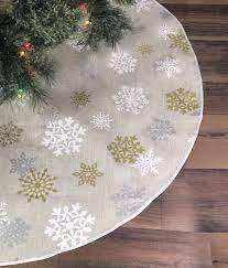 Silver Christmas Tree Skirt Buy Celebrate A Holiday Christmas Tree Skirt 50 Inch Diameter Golden White And Silver Snow Flake Pattern For A Warm Traditional Look Perfect Compliment To Your Christmas Decorations Online At Low