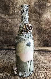 Decorated Wine Bottles Decoupage Bottles Altered Art Mixed Media Art Vintage Art Bottles Decorative Bottles Home Decor Gift Table Display Wine Bottle Decor Bottle Crafts Wine Bottle Diy Crafts